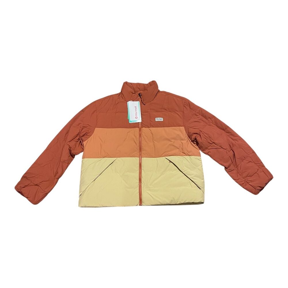 NWT Marmot Ares Down Puffer Retro Jacket Women's Large Auburn/Sunburn/Light Oak